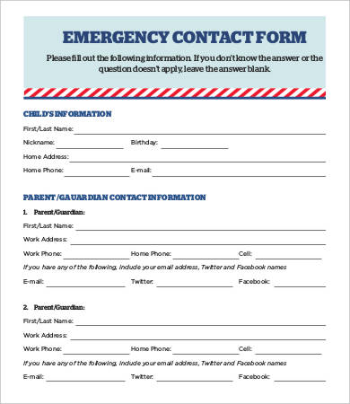 Emergency Contact Info Sheet Example